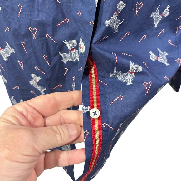 Talbots Christmas theme blouse size XL blue cotton chambray candy canes dogs - Picture 6 of 12